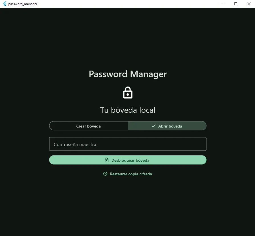 Password Manager — acceso a la bóveda local
